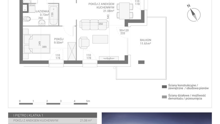 Rzut - Mieszkanie na sprzedaż 2 pokoje o powierzchni 40,92 m² - numer M7 w Apartamenty Przystań bud. F