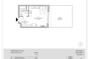 Rzut - Mieszkanie na sprzedaż 1 pokój o powierzchni 31,35 m² - numer 2A.02 w Skwer Harmonia II