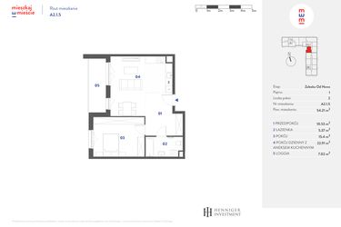 Rzut - Mieszkanie na sprzedaż 2 pokoje o powierzchni 54,21 m² - numer A2.1.5 w Mieszkaj w mieście Załęska od Nowa