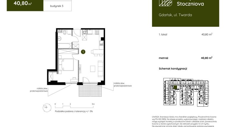 Rzut - Mieszkanie na sprzedaż 1 pokój o powierzchni 40,8 m² - numer 3.B.0.12 w Murapol Stoczniova