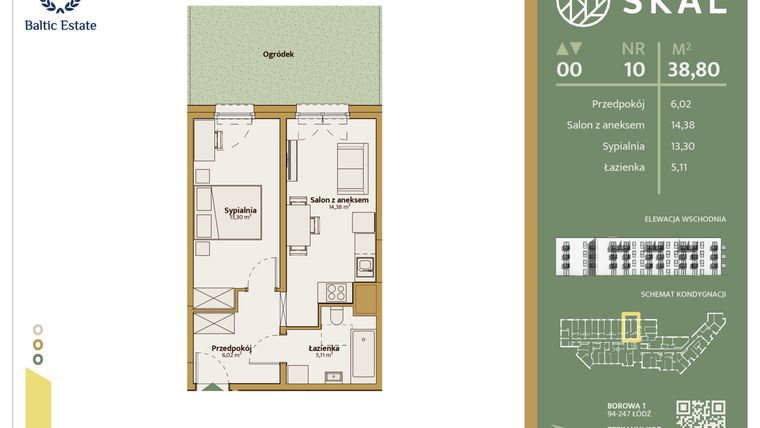 Rzut - Mieszkanie na sprzedaż 2 pokoje o powierzchni 38,8 m² - numer M.10 w Skal