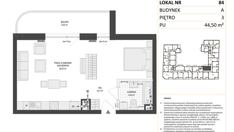 Rzut - Mieszkanie na sprzedaż 1 pokój o powierzchni 44,5 m² - numer A.84 w Esencja