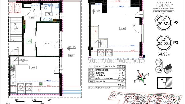 Rzut - Mieszkanie na sprzedaż 3 pokoje o powierzchni 64,93 m² - numer I.21 w Enklawa Polany etap II