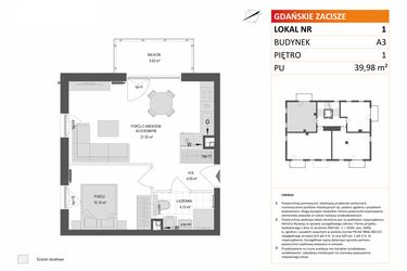 Rzut - Mieszkanie na sprzedaż 2 pokoje o powierzchni 39,98 m² - numer A3.1 w Gdańskie Zacisze