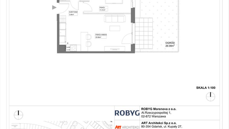 Rzut - Mieszkanie na sprzedaż 1 pokój o powierzchni 29,9 m² - numer 3.10.0M07 w Szumilas etap III