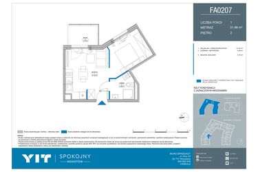 Rzut - Mieszkanie na sprzedaż 1 pokój o powierzchni 31,88 m² - numer FA0207 w Spokojny Mokotów etap II