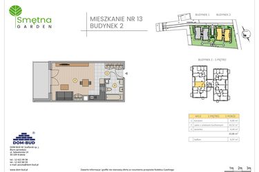 Rzut - Mieszkanie na sprzedaż 1 pokój o powierzchni 33,86 m² - numer 13 w Smętna Garden