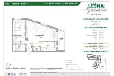 Rzut - Mieszkanie na sprzedaż 3 pokoje o powierzchni 81,96 m² - numer B.2.1 w Leśna Sonata