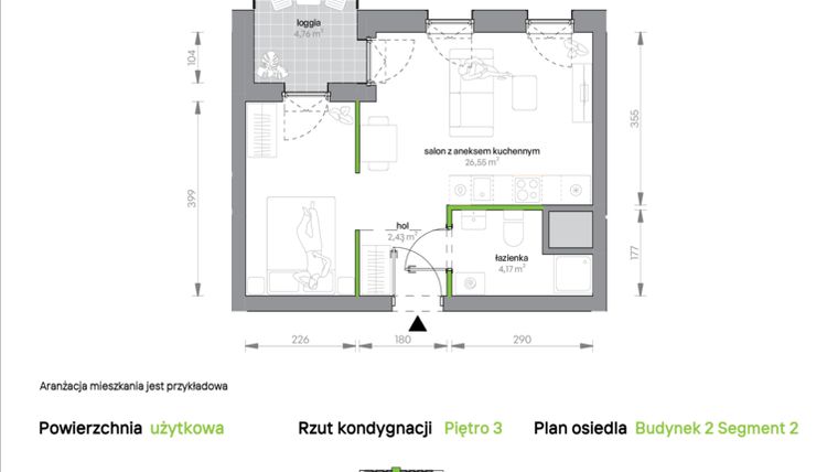 Rzut - Mieszkanie na sprzedaż 1 pokój o powierzchni 33,15 m² - numer 2.3.M10 w Morska Vita