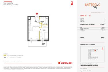 Rzut - Mieszkanie na sprzedaż 2 pokoje o powierzchni 31,42 m² - numer 21 w Metro Art 6
