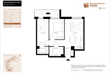 Rzut - Mieszkanie na sprzedaż 3 pokoje o powierzchni 56,92 m² - numer 1.07 w Białoprądnicka Park