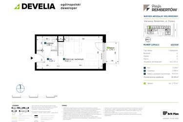 Rzut - Mieszkanie na sprzedaż 1 pokój o powierzchni 28,88 m² - numer AA0304 w Stacja Rembertów