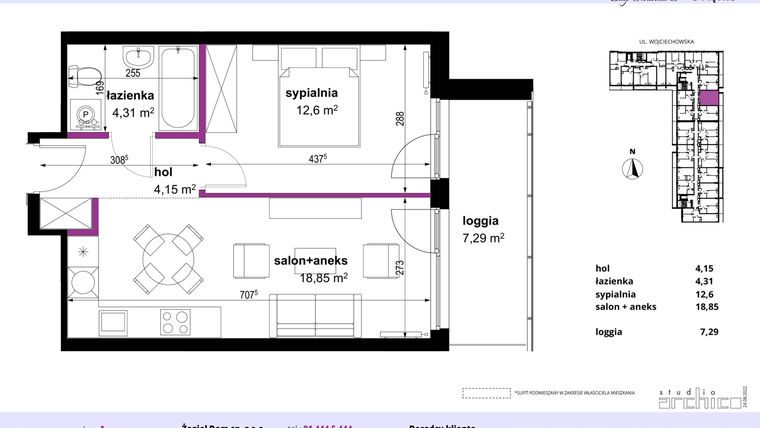 Rzut - Mieszkanie na sprzedaż 2 pokoje o powierzchni 39,91 m² - numer 80 w Wojciechowska Square