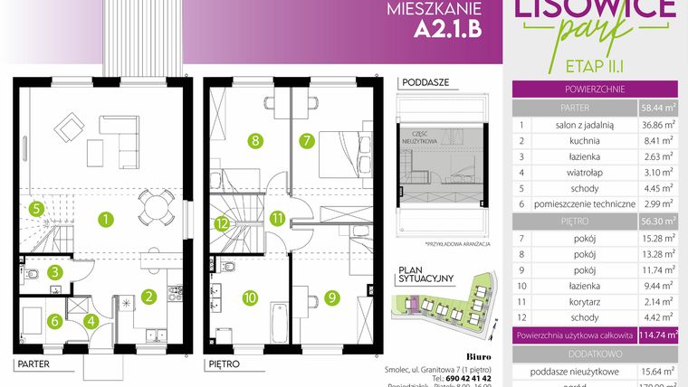 Rzut - Mieszkanie na sprzedaż 4 pokoje o powierzchni 114,74 m² - numer A.2.1.B w Lisowice Milo Dobry Deweloper