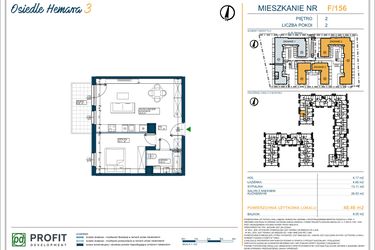Rzut - Mieszkanie na sprzedaż 2 pokoje o powierzchni 48,46 m² - numer 156 w Osiedle Hemara - etap III bud. 2 i 3