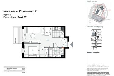 Rzut - Mieszkanie na sprzedaż 2 pokoje o powierzchni 40,27 m² - numer C.M32 w Apartamenty Kopernika