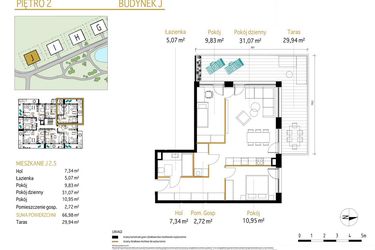 Rzut - Mieszkanie na sprzedaż 3 pokoje o powierzchni 66,98 m² - numer 2.5/J w Panorama Park