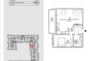 Rzut - Mieszkanie na sprzedaż 2 pokoje o powierzchni 49,98 m² - numer 2C-3-9 w Naramowice Odnova