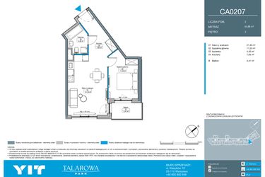 Rzut - Mieszkanie na sprzedaż 2 pokoje o powierzchni 44,88 m² - numer CA0207 w Talarowa Park