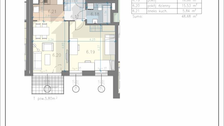 Rzut - Mieszkanie na sprzedaż 2 pokoje o powierzchni 48,68 m² - numer 43 w Residence Przewóz 41