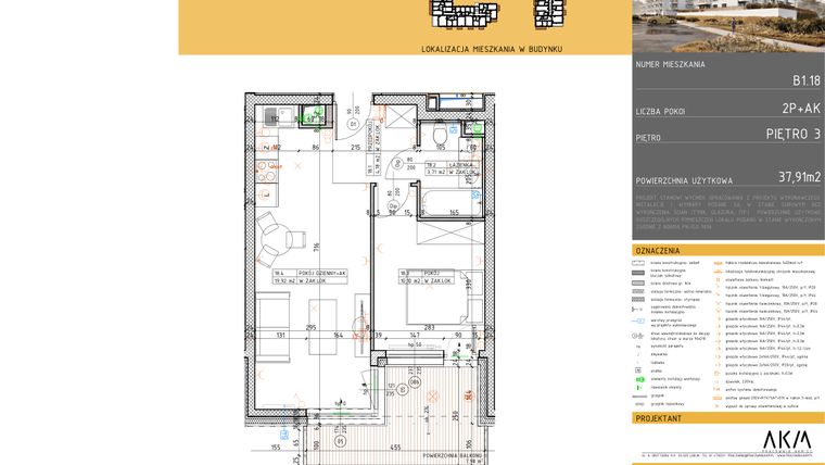 Rzut - Mieszkanie na sprzedaż 2 pokoje o powierzchni 37,91 m² - numer B1.18 w Nova Daliova