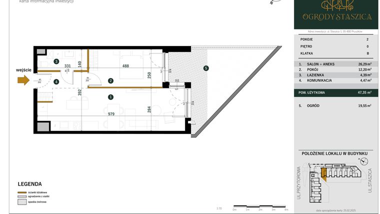 Rzut - Mieszkanie na sprzedaż 2 pokoje o powierzchni 47,35 m² - numer B.41 w Ogrody Staszica