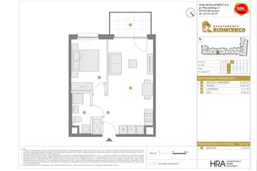 Rzut - Mieszkanie na sprzedaż 2 pokoje o powierzchni 39,77 m² - numer D.93 w Apartamenty Rudnickiego