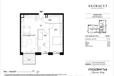 Rzut - Mieszkanie na sprzedaż 3 pokoje o powierzchni 57,78 m² - numer 13 w Antracyt