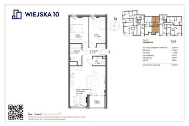 Rzut - Mieszkanie na sprzedaż 3 pokoje o powierzchni 69,74 m² - numer 9 w Wiejska 10
