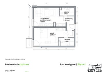 Rzut - Mieszkanie na sprzedaż 2 pokoje o powierzchni 54,36 m² - numer A23 w Traugutta Vita