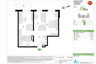 Rzut - Mieszkanie na sprzedaż 3 pokoje o powierzchni 57,15 m² - numer A.34 w Osiedle Zielna IV