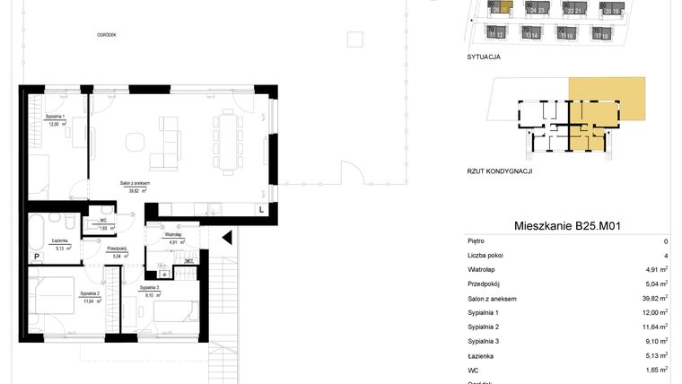 Rzut - Mieszkanie na sprzedaż 4 pokoje o powierzchni 89,82 m² - numer 25.1 w River Park