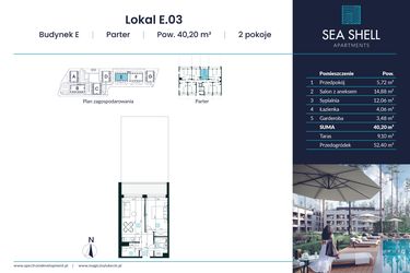 Rzut - Mieszkanie na sprzedaż 2 pokoje o powierzchni 40,2 m² - numer E.03 w Magiczny Łukęcin