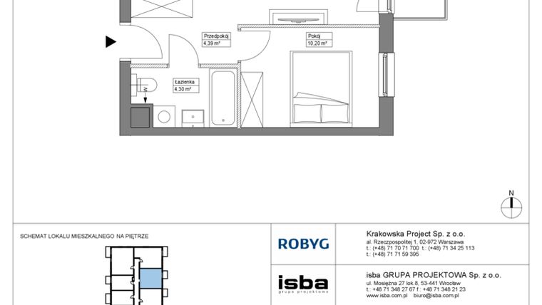 Rzut - Mieszkanie na sprzedaż 2 pokoje o powierzchni 38,79 m² - numer KR8/B/1/5 w Apartamenty Krakowska etap VIII