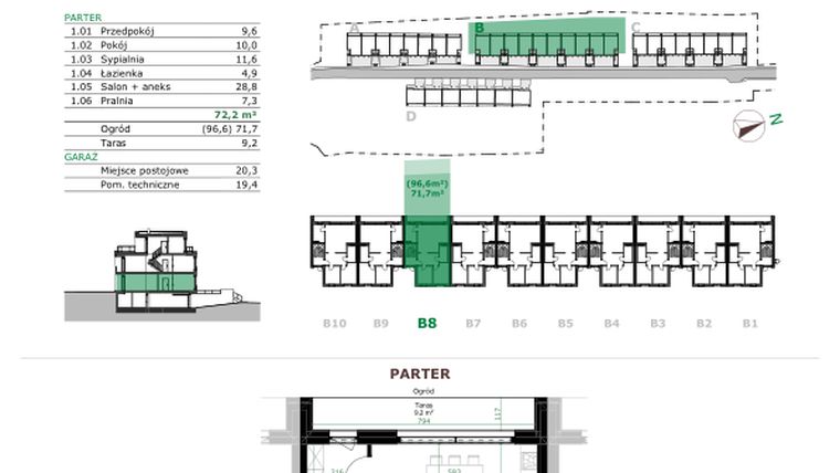Rzut - Mieszkanie na sprzedaż 3 pokoje o powierzchni 72,2 m² - numer B.8.1. w Dębowe Zacisze