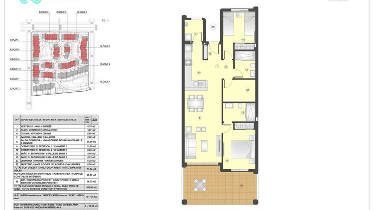 Rzut - Mieszkanie na sprzedaż 2 pokoje o powierzchni 83 m² - numer 11.165 w Mar de Pulpi - Almeria