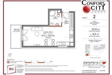 Rzut - Mieszkanie na sprzedaż 1 pokój o powierzchni 31 m² - numer 2 w Comfort City Koral