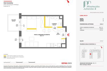 Rzut - Mieszkanie na sprzedaż 1 pokój o powierzchni 35,09 m² - numer 81 w Miasteczko Julianów etap 2