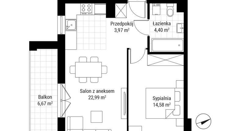 Rzut - Mieszkanie na sprzedaż 2 pokoje o powierzchni 45,94 m² - numer B.18 w Nowa Namiarkowa