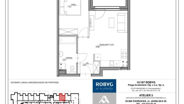 Rzut - Mieszkanie na sprzedaż 2 pokoje o powierzchni 38,34 m² - numer MU/6B/G/0/2 w Mój Ursus Etap 6B