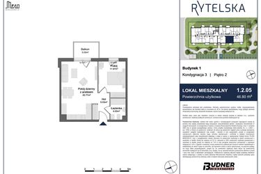 Rzut - Mieszkanie na sprzedaż 2 pokoje o powierzchni 46,8 m² - numer 1.2.05 w Rytelska