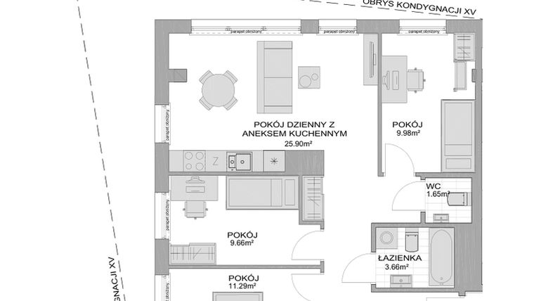 Rzut - Mieszkanie na sprzedaż 4 pokoje o powierzchni 74,19 m² - numer CP/R7/161 w Centralpark