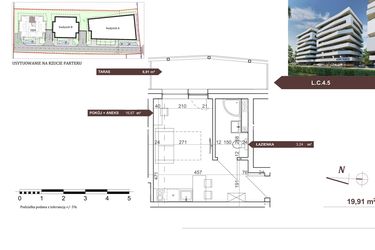 Rzut - Mieszkanie na sprzedaż 1 pokój o powierzchni 19,91 m² - numer L.C.4.5 w Royal Studios Smart Apartments etap 2