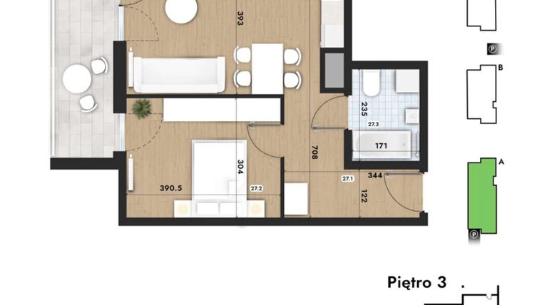 Rzut - Mieszkanie na sprzedaż 2 pokoje o powierzchni 44,17 m² - numer 27 w Słomczyńskiego Widoki