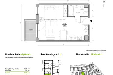Rzut - Mieszkanie na sprzedaż 1 pokój o powierzchni 32,93 m² - numer J.2.M01 w Przemyska Vita