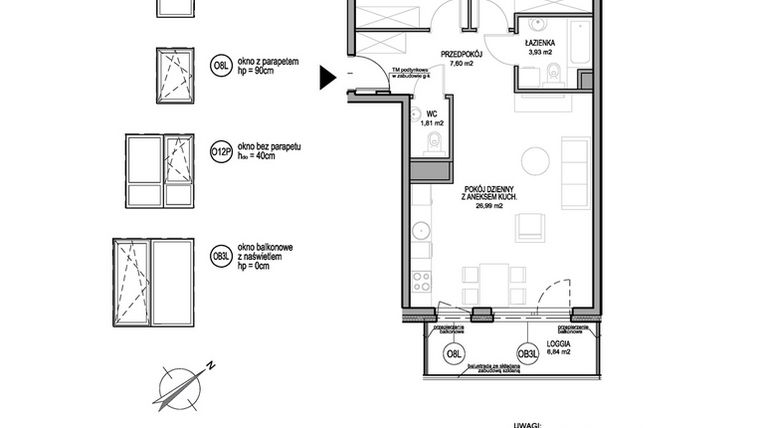 Rzut - Mieszkanie na sprzedaż 3 pokoje o powierzchni 63,28 m² - numer D.2.5.1 w Rumia Centralna