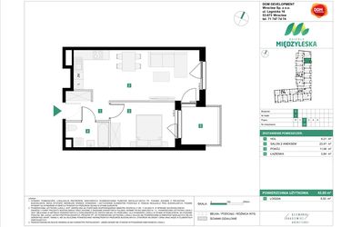 Rzut - Mieszkanie na sprzedaż 2 pokoje o powierzchni 42,6 m² - numer 23 w Osiedle Międzyleska - etap III