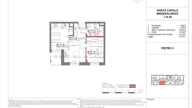 Rzut - Mieszkanie na sprzedaż 2 pokoje o powierzchni 42,75 m² - numer A.25 w Piaseczno Residence