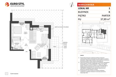 Rzut - Mieszkanie na sprzedaż 2 pokoje o powierzchni 37,89 m² - numer B.1 w Osiedle Warszawska etap III