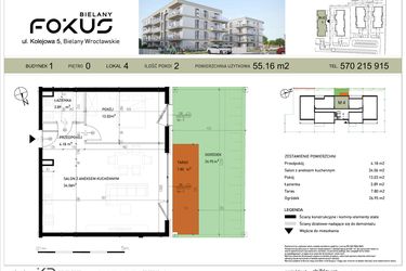Rzut - Mieszkanie na sprzedaż 2 pokoje o powierzchni 55,16 m² - numer I.4 w Fokus Bielany